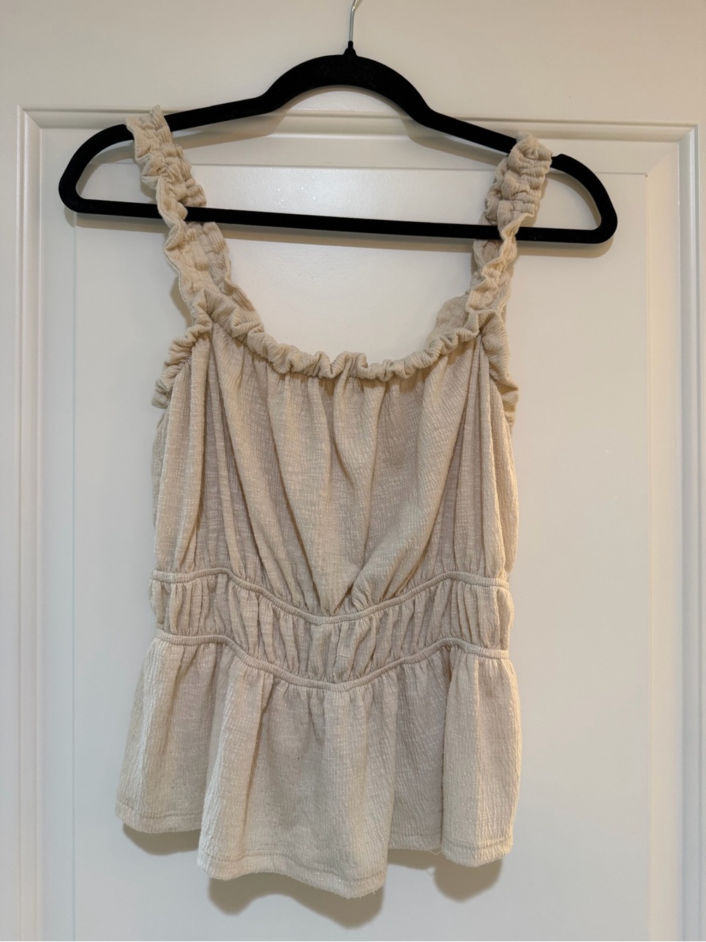 Lush Cream Ruffled Strap Peplum Tank Top